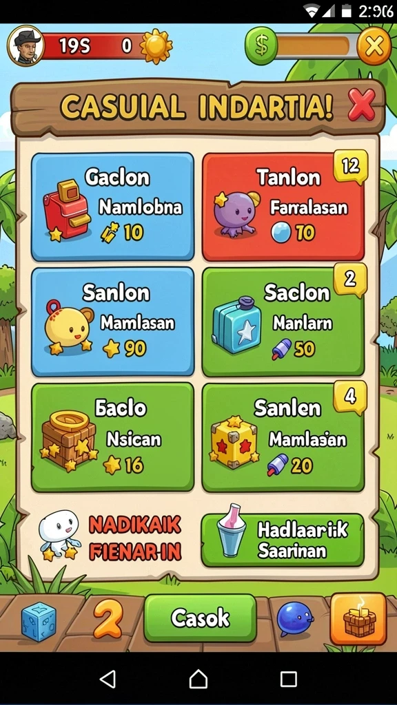 Menu upgrade dengan berbagai item menarik yang dapat dipilih.
